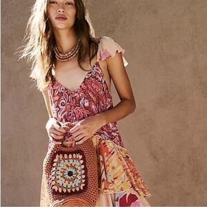 Momo for Free People Pink Crochet Cali Clutch Bag